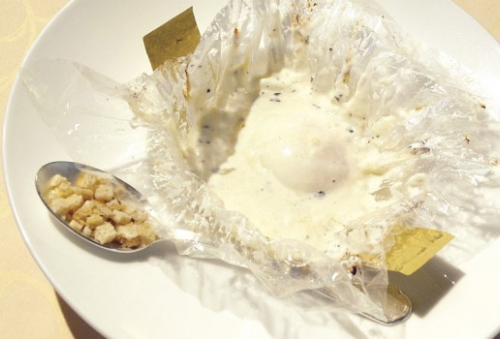 Caged egg with milk cream and NoH2O black truffle